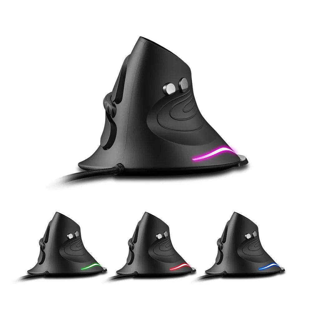 Wired ergonomic vertical snail-type mouse in black with 1.8m cable and 6 buttons