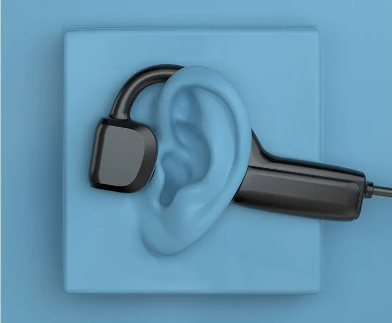 G1 wireless sports Bluetooth headset in black with earless design and split key controls on a white background