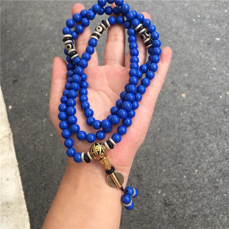 Multi-circle 108 bead lapis lazuli bracelet with 8mm beads in modern simplicity style