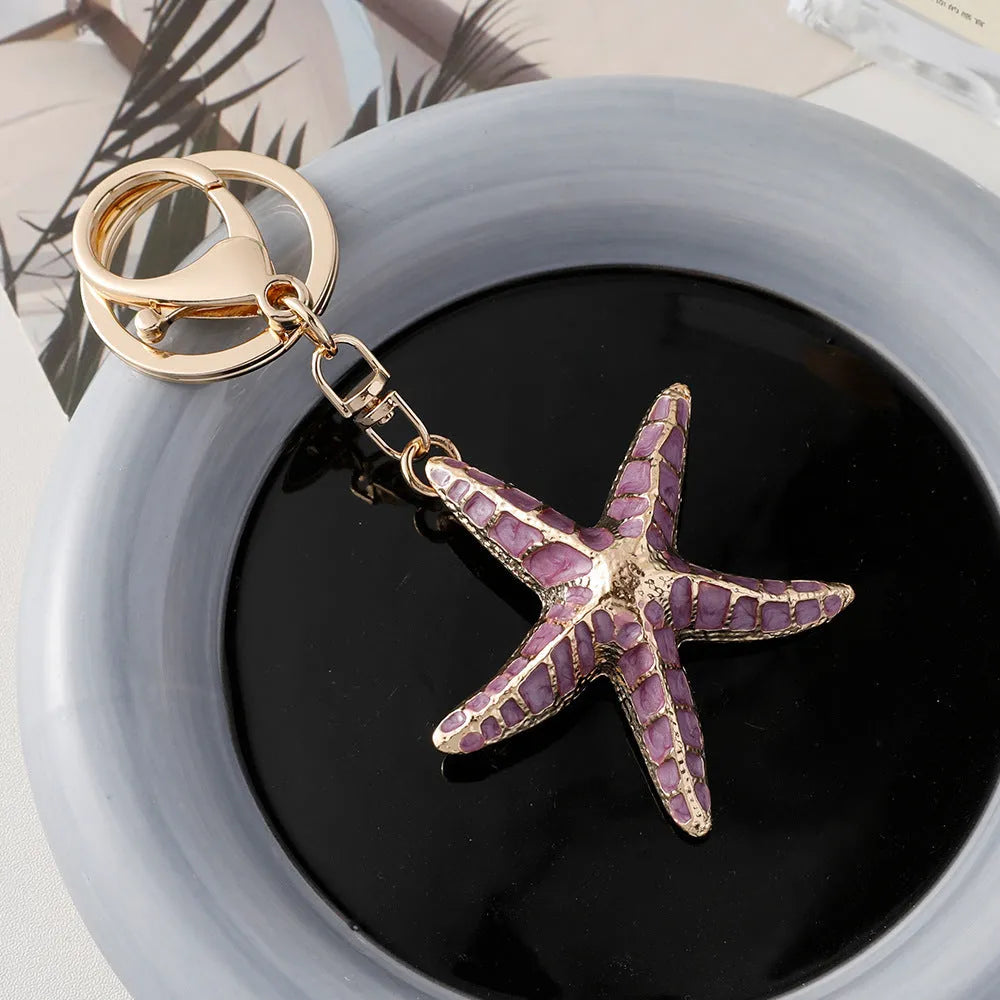 Starfish shell keychain ocean series electroplated pink purple blue simple suitcase decoration