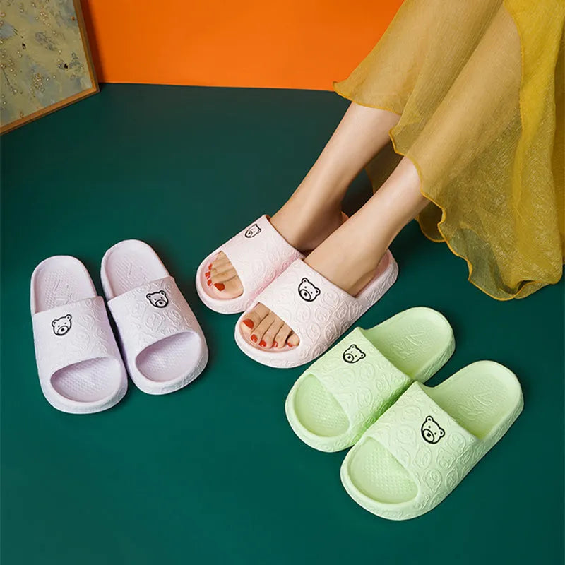 Cute bear non-slip thick sole EVA indoor slippers for women and men in grey colour
