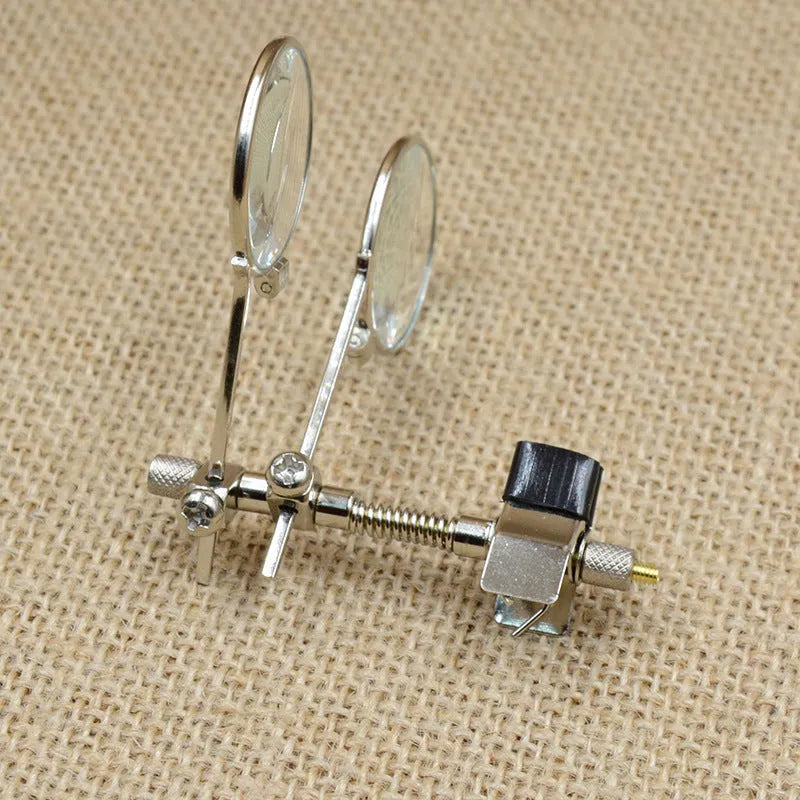 Auxiliary reading glasses clip with double clip metal bracket and glass lenses for spectacle attachment