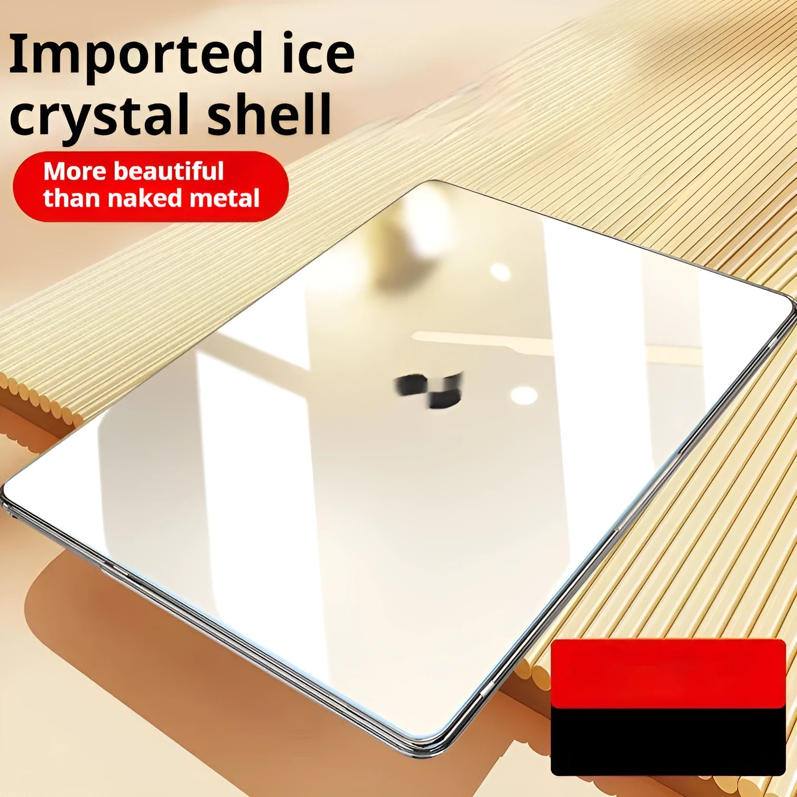 Clear and clear black transparent plastic protective shell case for a MacBook laptop.
