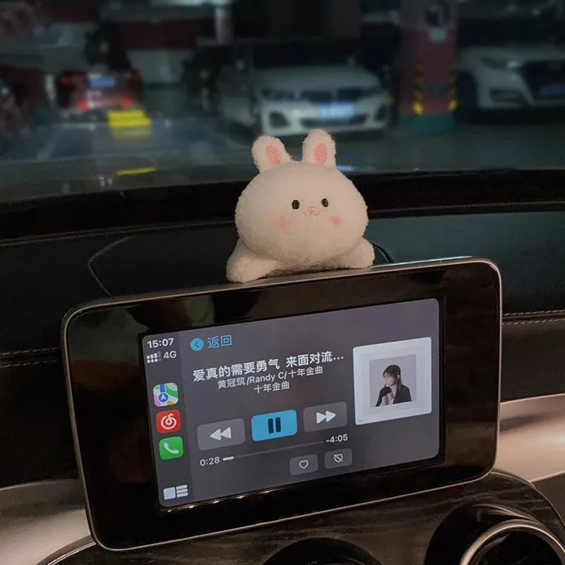Soft fabric plush doll decoration for car centre console in bear or rabbit cartoon design