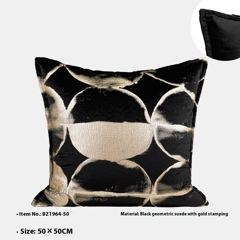 Black gold abstract pattern cushion with removable washable cover in three size options