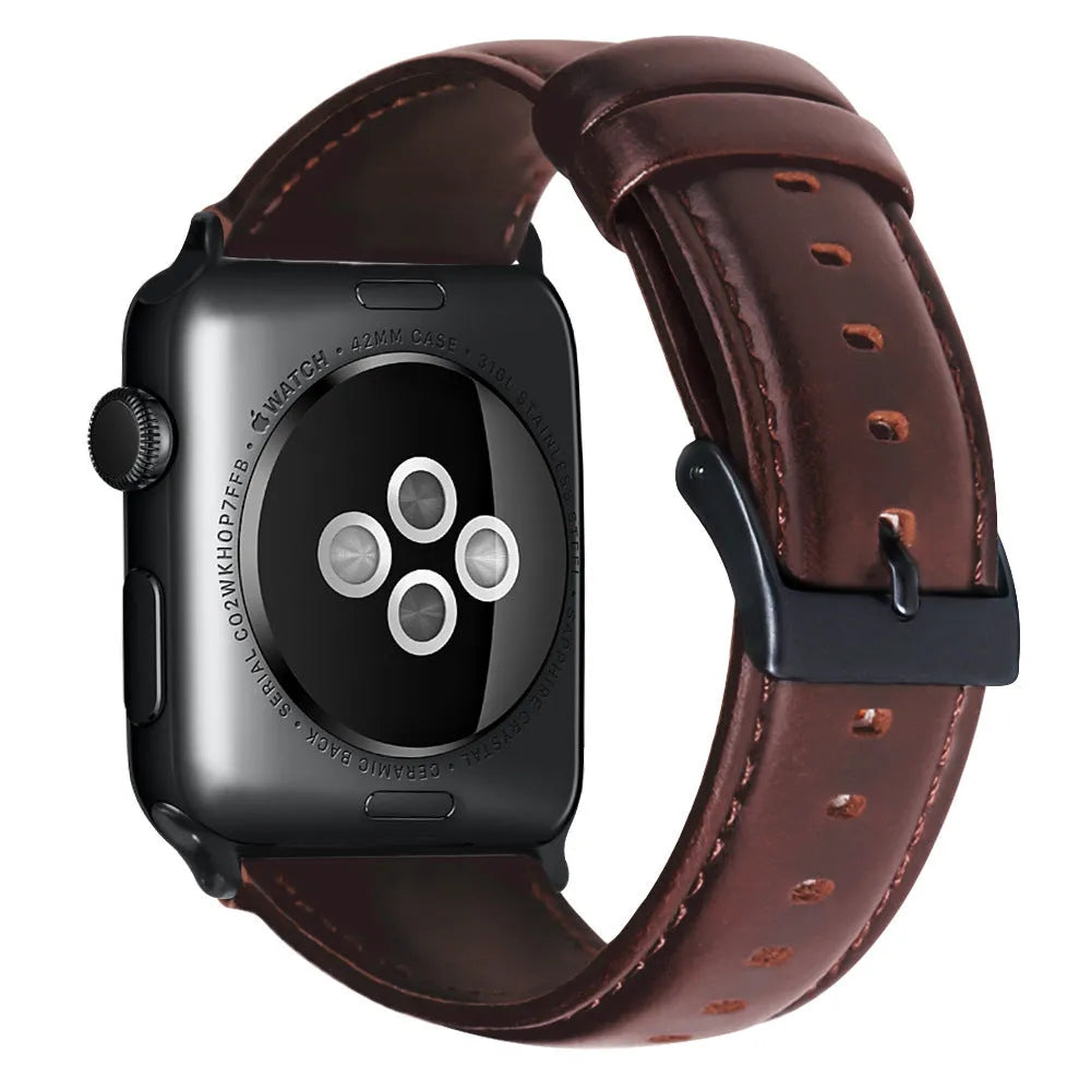 Top layer cowhide oil wax leather strap for Apple Watch 38-40mm and 42-44mm in four brown colours