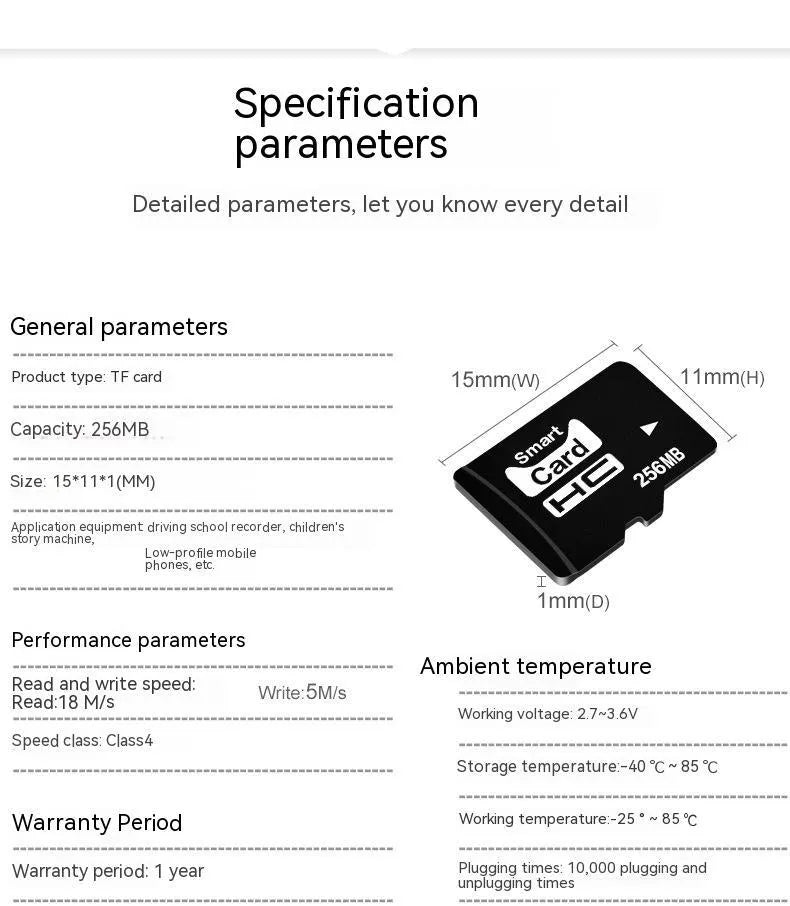 256MB TF microSD memory card in a packaged case for speakers and cameras.