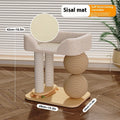 Pine wood cat scratching ball nest with two sisal rope posts and an integrated summer sleeping mat.