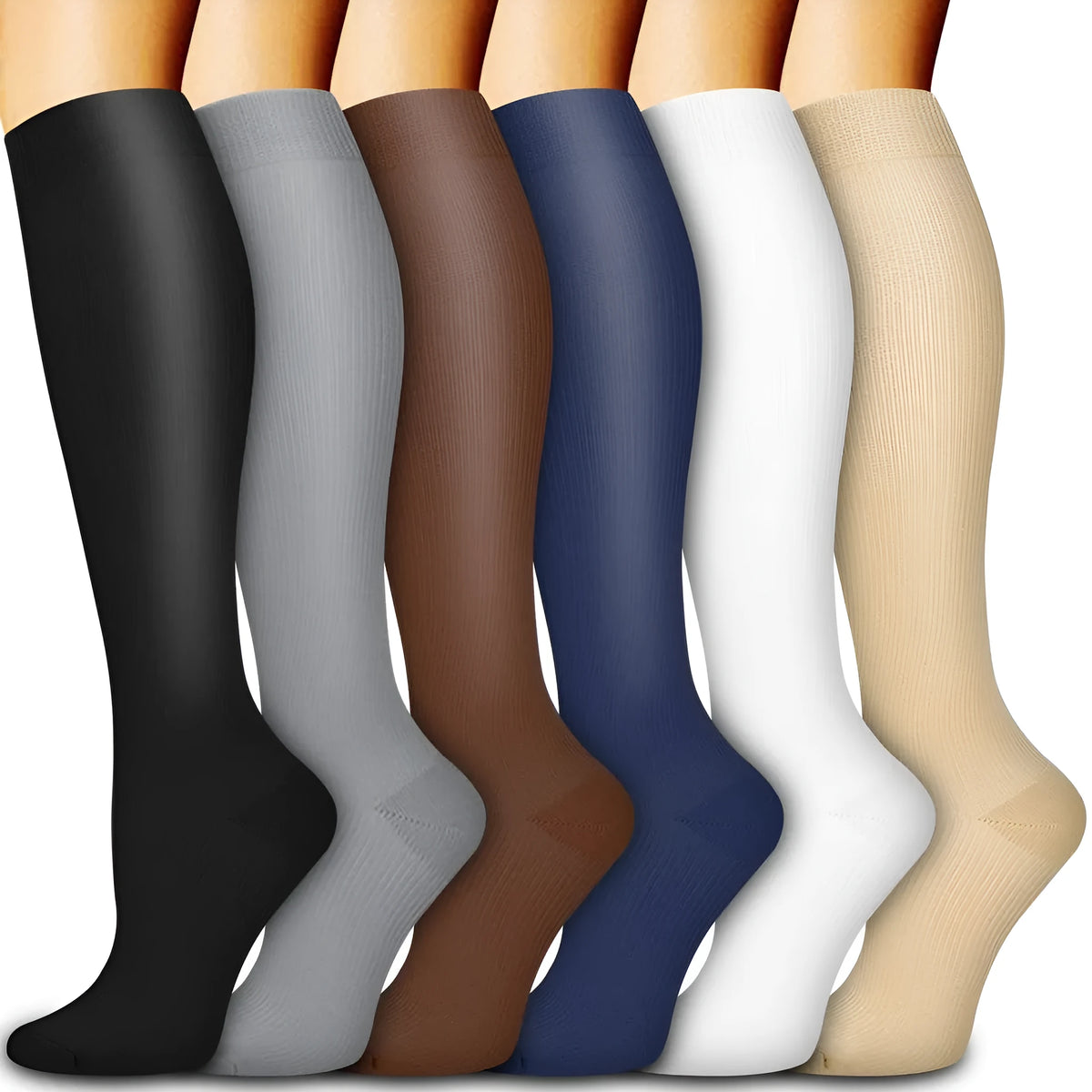 Long tube compression socks in nylon yarn, high cylinder sports style, solid colours, one pair