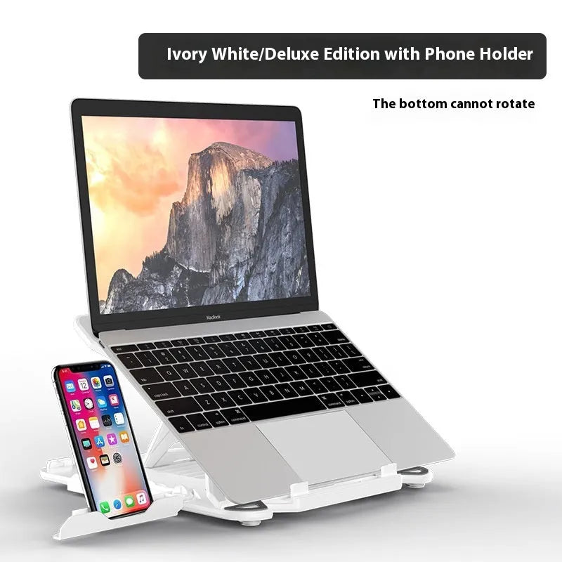 Black ABS plastic laptop bracket with 300x200mm platform showing laptop placement