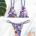 Women's floral print triangle bikini swimsuit with split briefs in polyester fabric