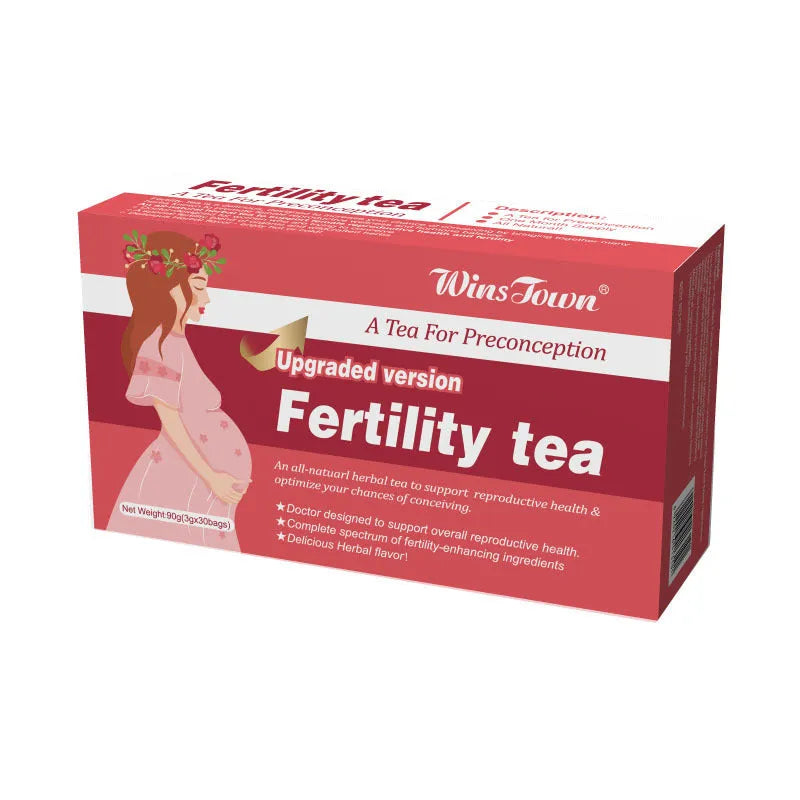 Fertility tea box containing three packs with 30 tea bags each, totalling 330 individual herbal infusion servings