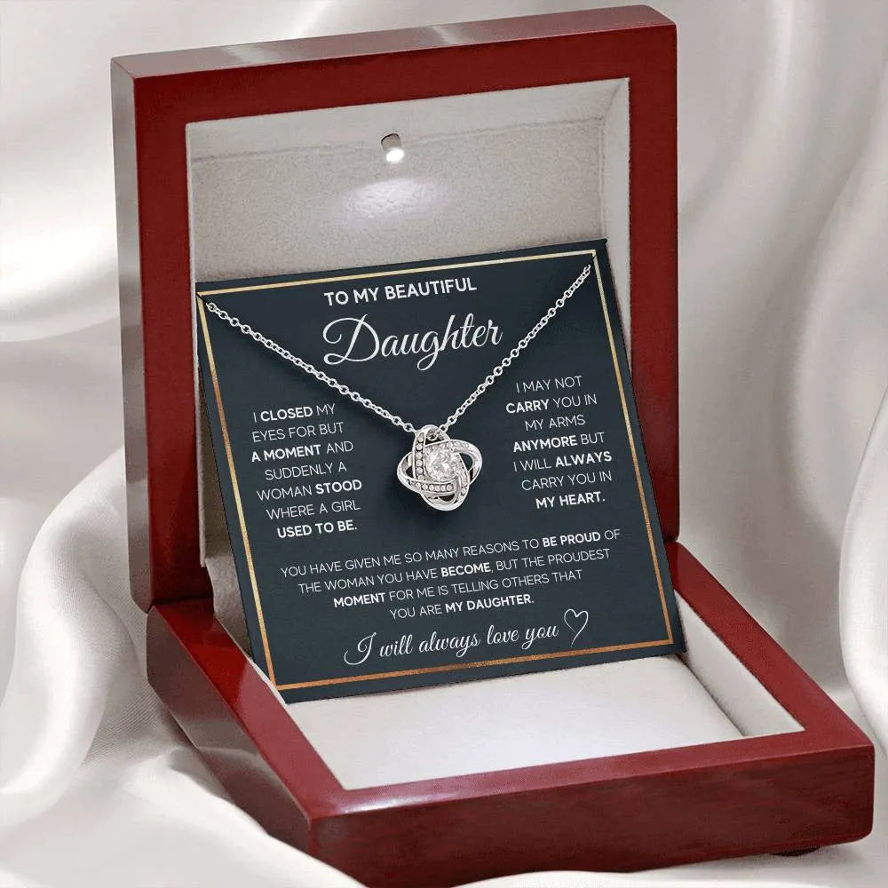 Silver metal four-leaf clover hollow jeweled pendant necklace on clavicle chain, geometric style, in gift box