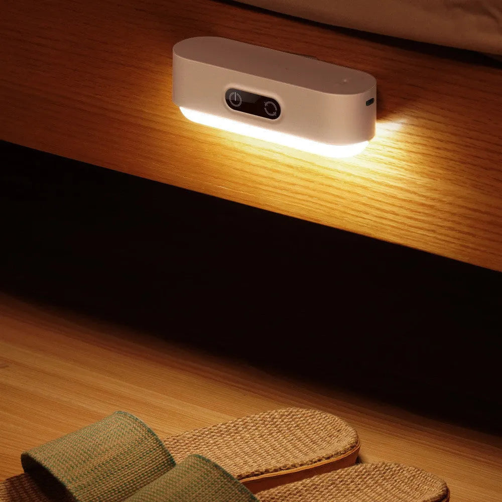 White magnetic USB rechargeable LED night light with touch controls and human body induction sensor