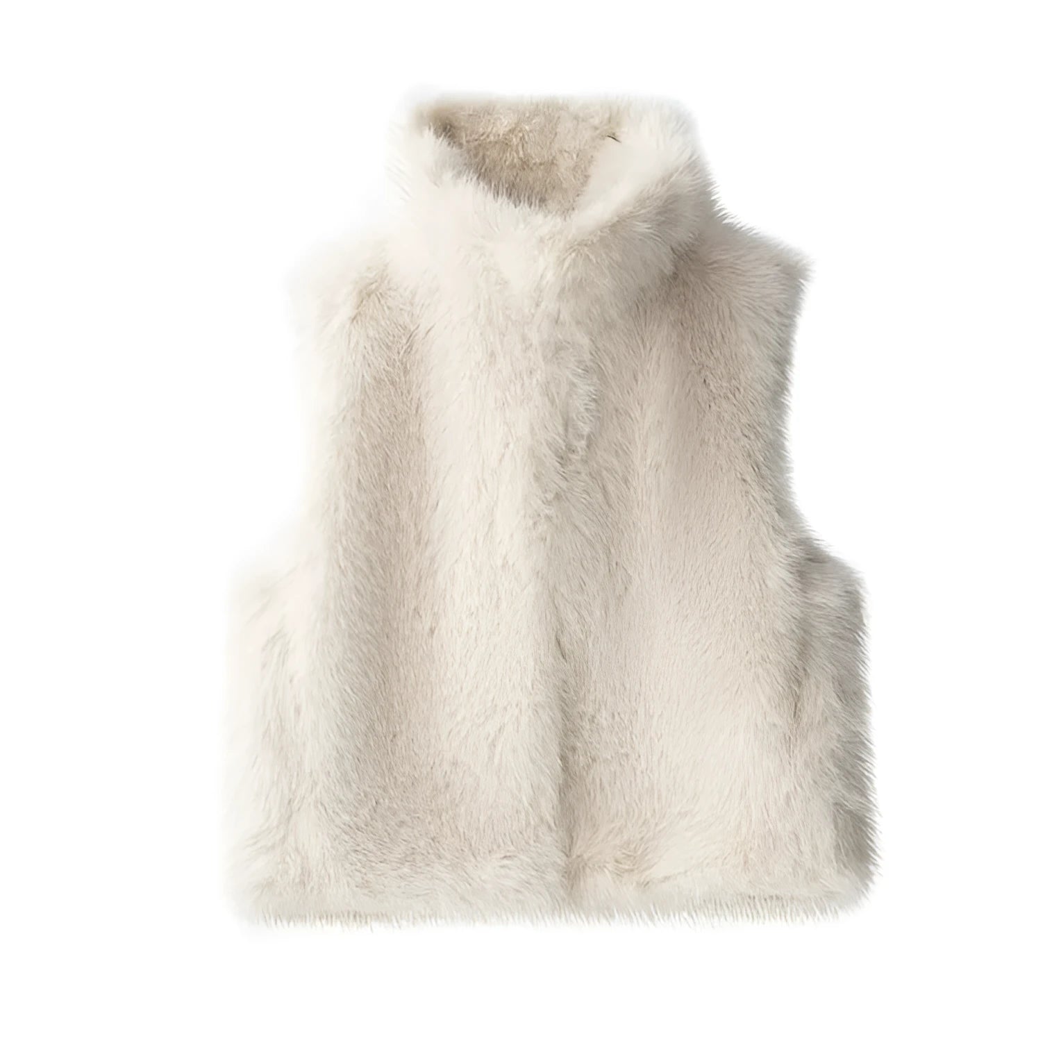 Women's loose casual faux fur vest in polyester, animal pattern, black colour, A-line style