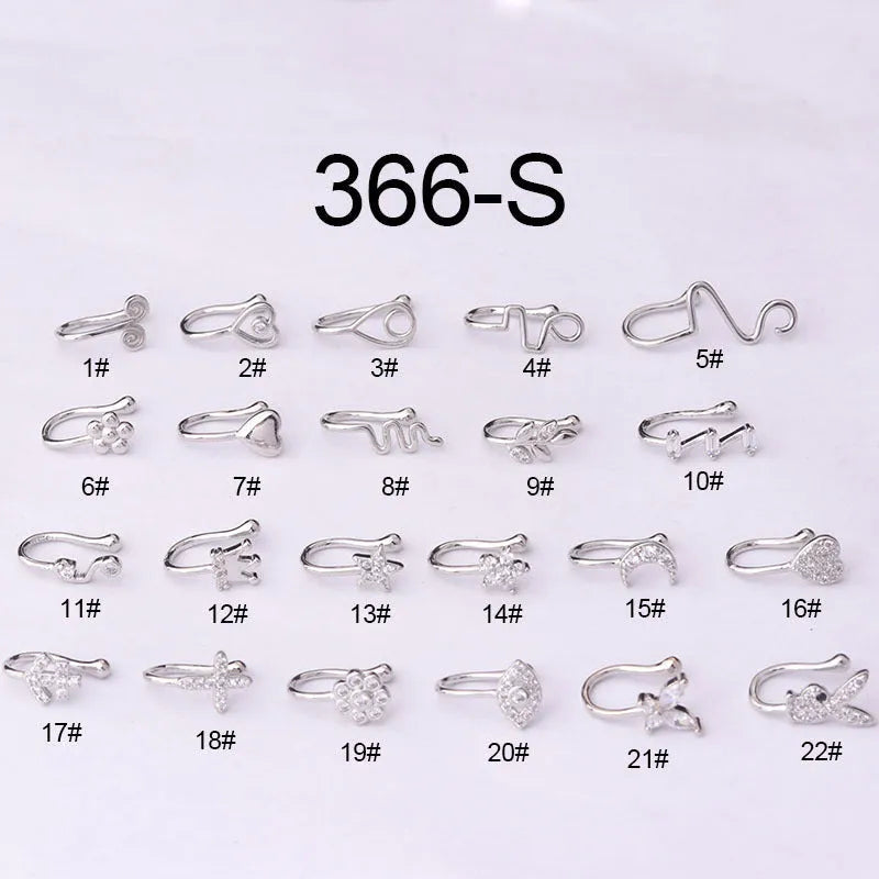 Heart-shaped AAA zircon nose ring in brass setting, clip-on design, gold finish