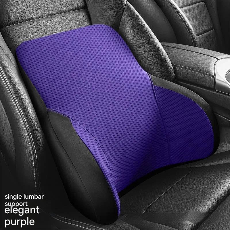 Memory foam car lumbar support pillow and matching headrest with hydrophobic knitted fabric