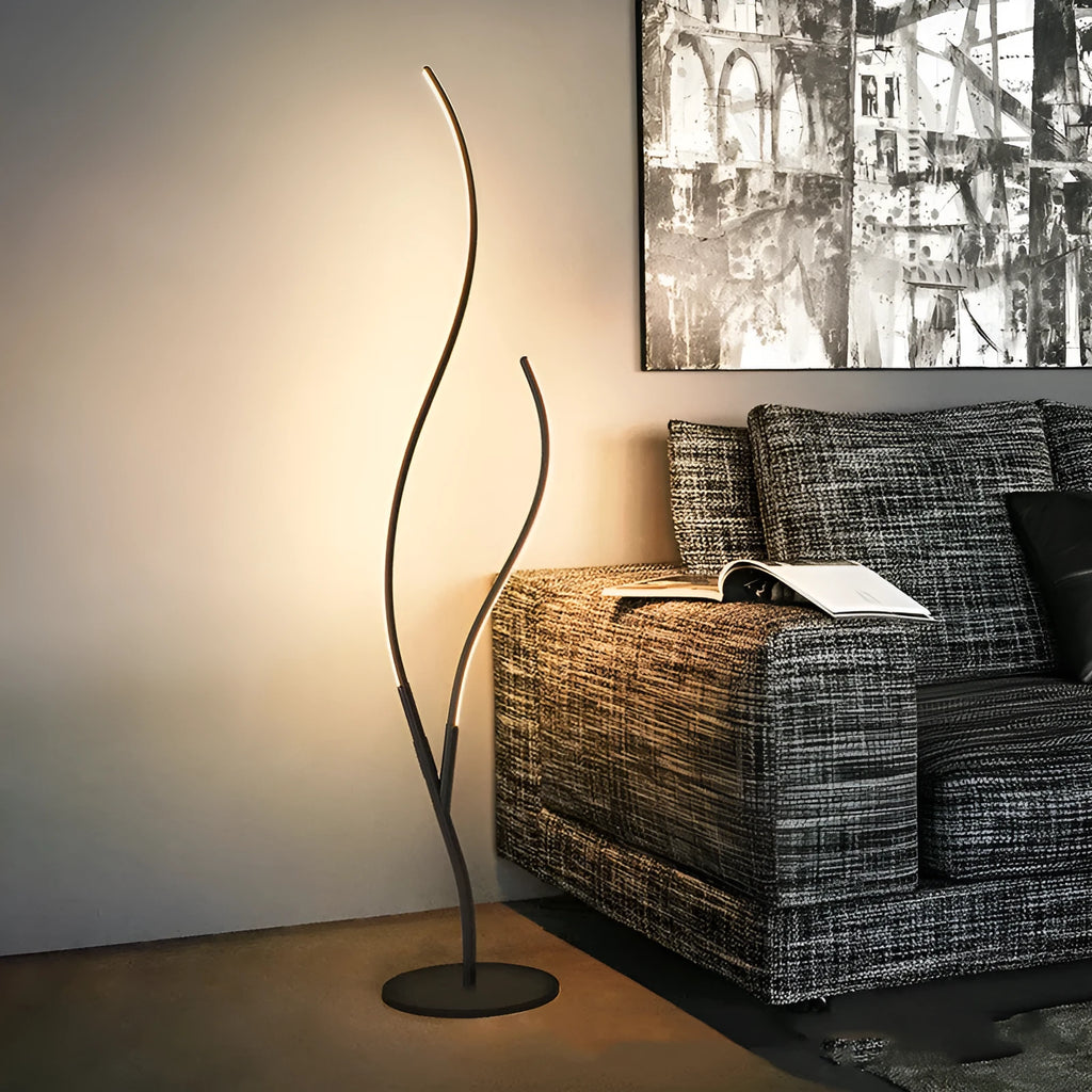 Fashion Twig Artistic Line Floor Lamp with LED light silicone shade aluminium alloy body stepless dimming black finish