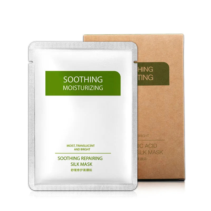 White silk facial mask for sensitive skin with 25g moisturising formulation in box packaging
