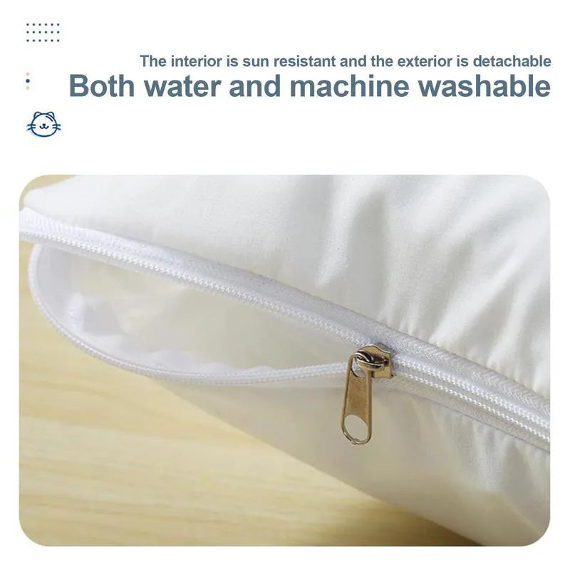 Warm grey cat bed with removable sleeping bag and pillow, shown in medium size