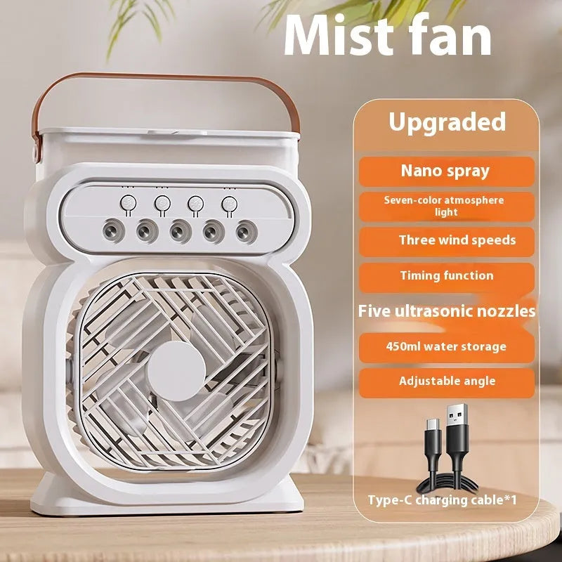3-in-1 portable evaporative air cooler with LED night light and USB cable, black colour