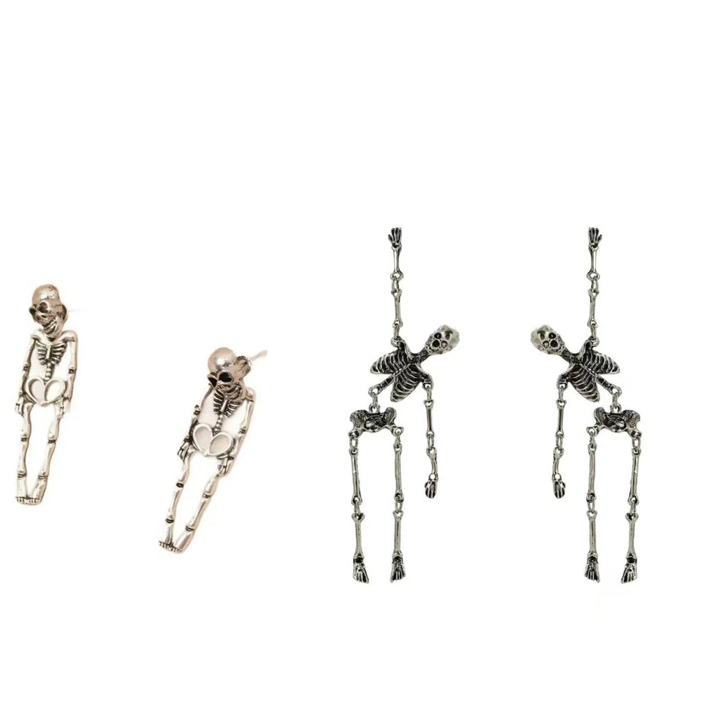 Halloween human skeleton earrings exaggerated dark wind alloy antique gold for women