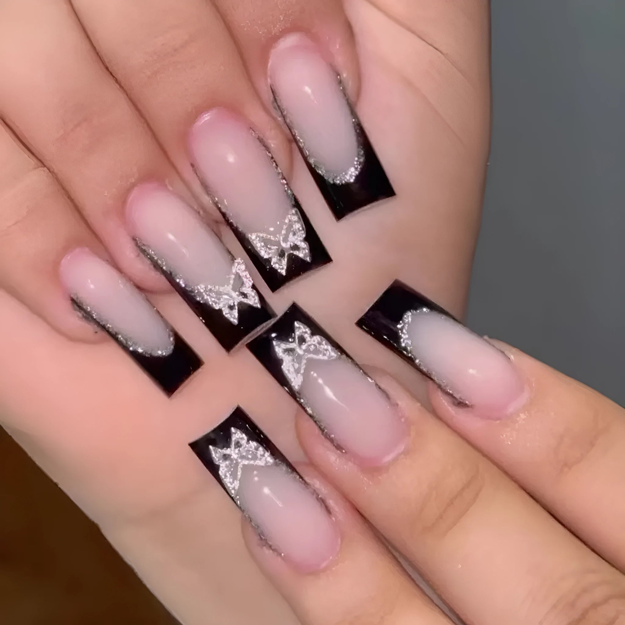 French style wear armor nail decorations with glittering butterfly pattern and jelly glue options