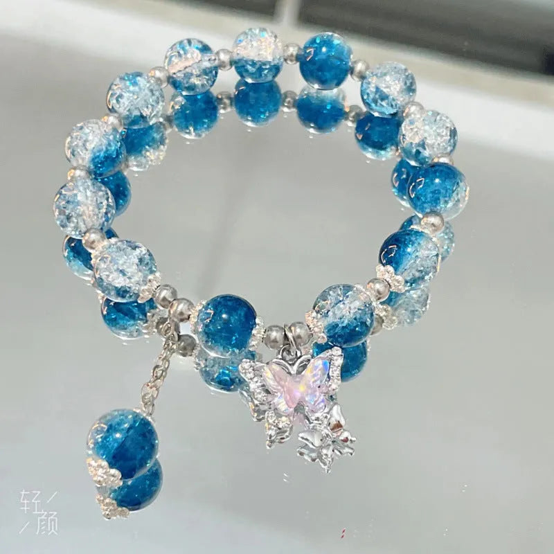 Chinese style bamboo leaf glass bracelet for women with manual craftsmanship.