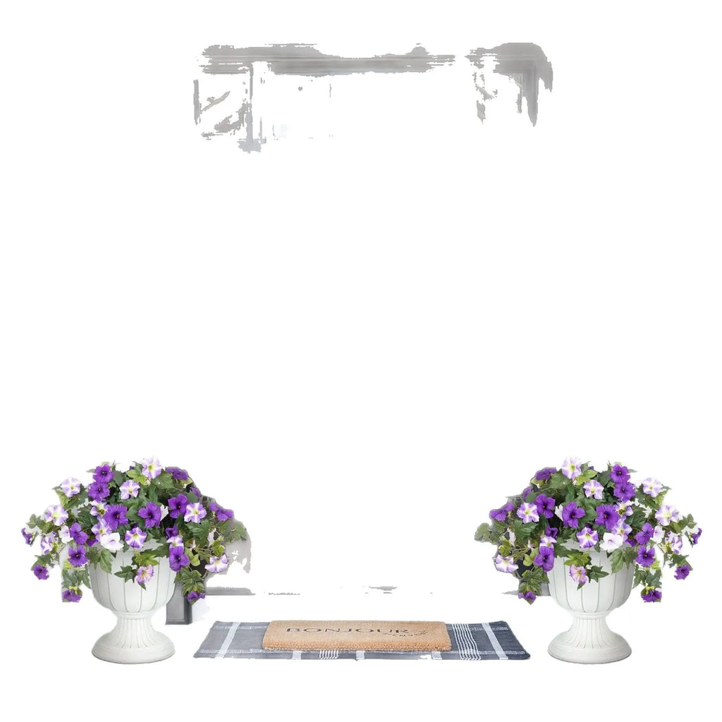 Plastic and silk artificial flower bouquet with 12 metal fork stems for outdoor garden decoration.