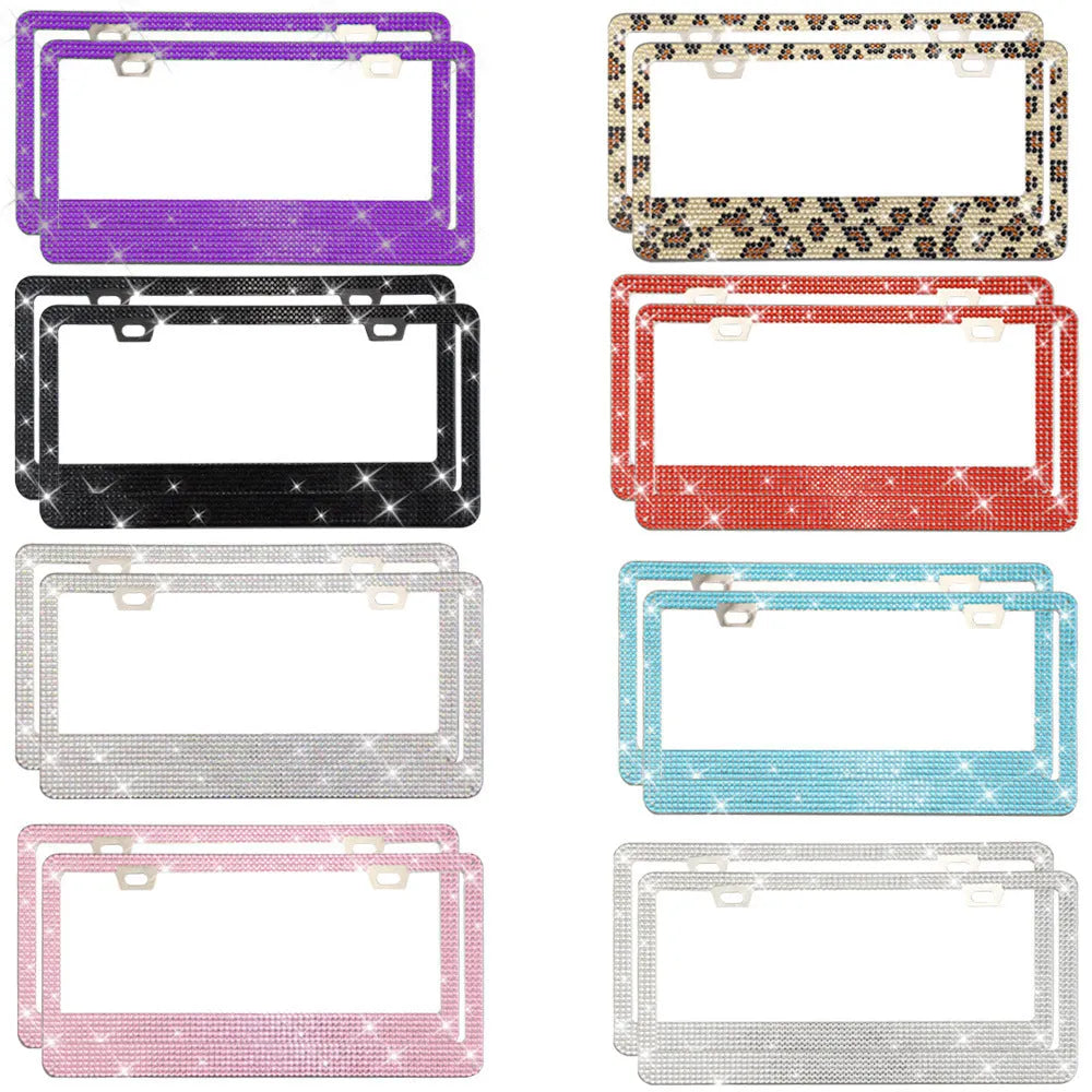 Stainless steel licence plate frame with acrylic diamond crystals in multiple colour options