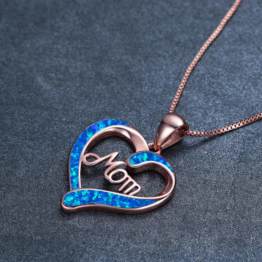 Love-shaped MOM letter pendant necklace in Rose Gold alloy electroplated finish for women