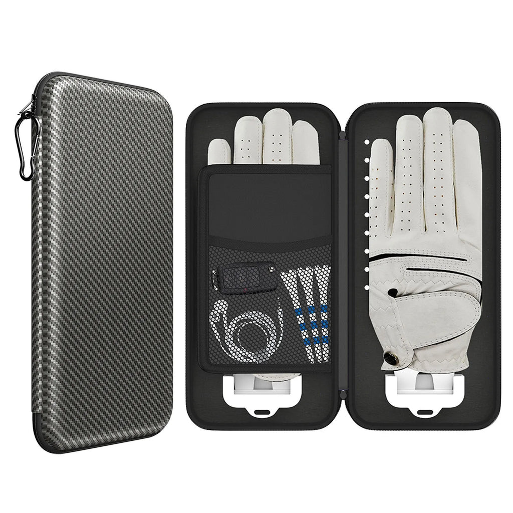 Silver grey golf glove storage bag with two mounting brackets for golf bag attachment