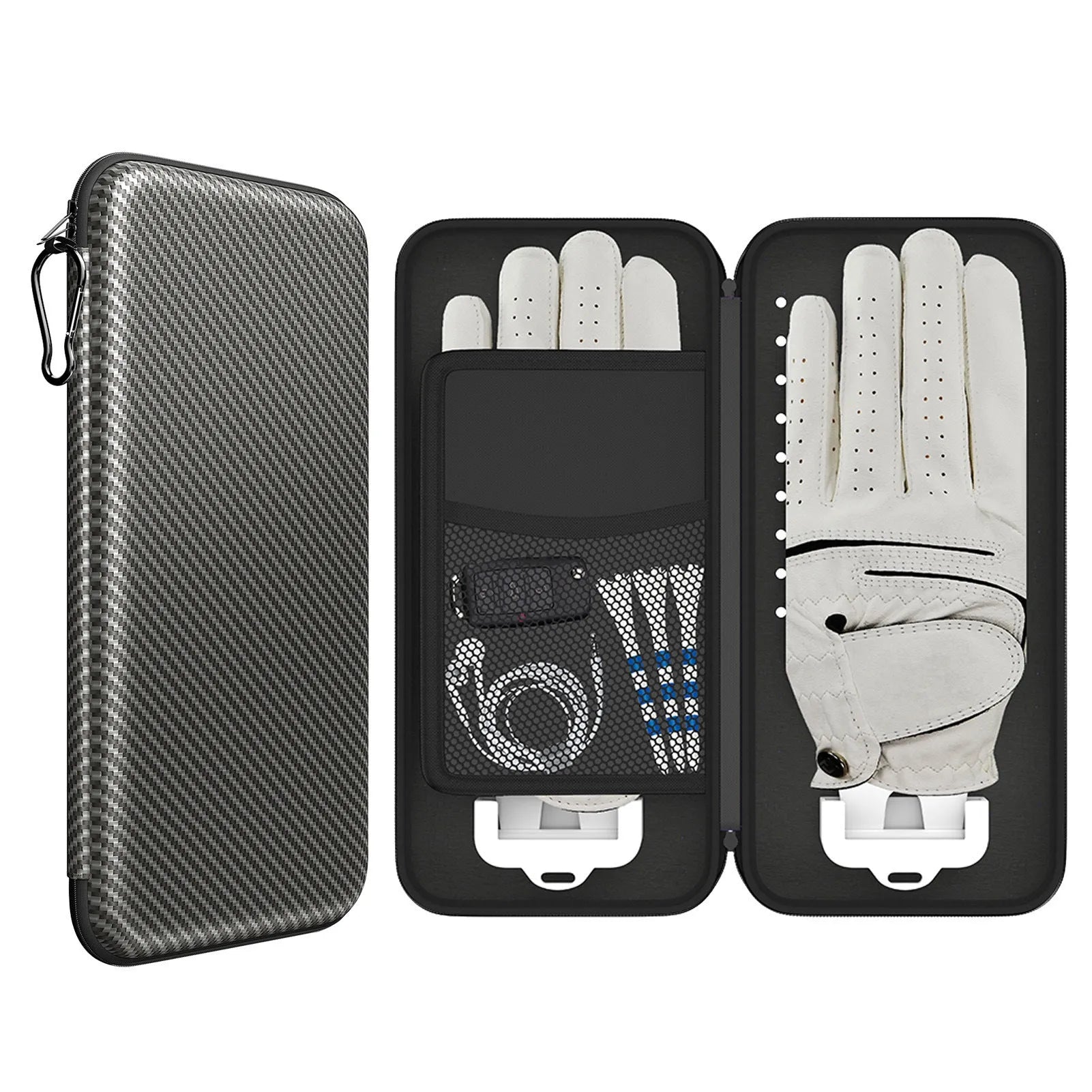 Silver grey golf glove storage bag with two mounting brackets for golf bag attachment