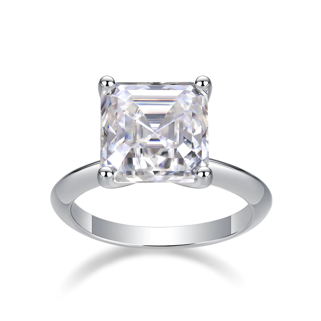 Heart-shaped moissanite wedding ring set in S925 silver with platinum plating, square 10*10 mm stone, gift box packaging