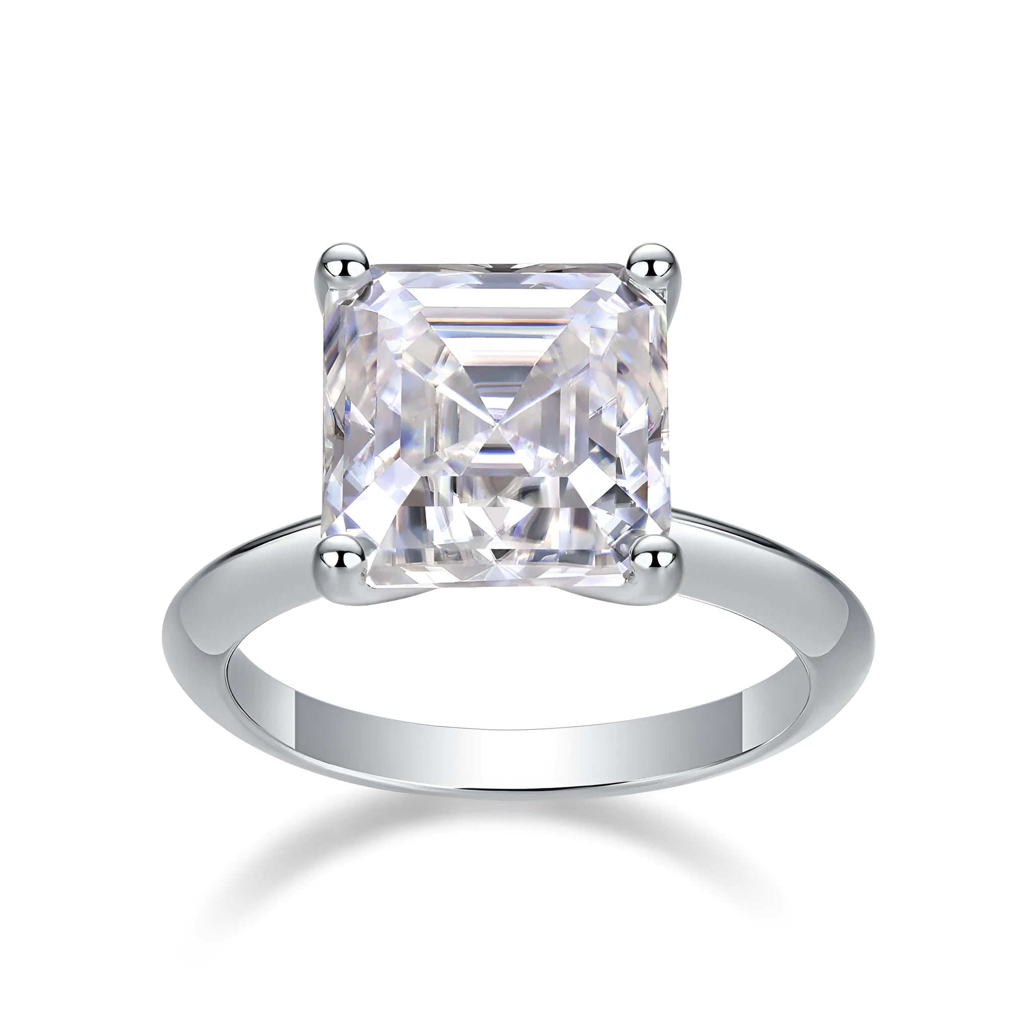 Heart-shaped moissanite wedding ring set in S925 silver with platinum plating, square 10*10 mm stone, gift box packaging
