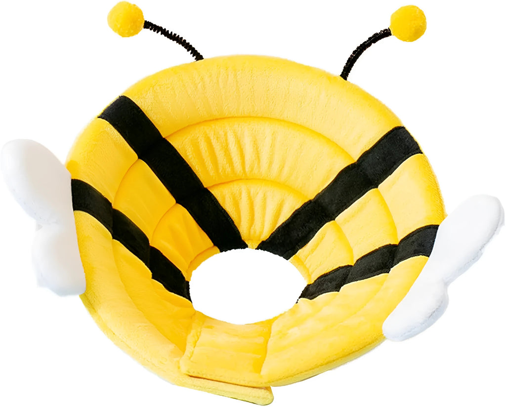 Soft bee-shaped cat cone collar with Velcro closure in adjustable sizes for post-surgery recovery