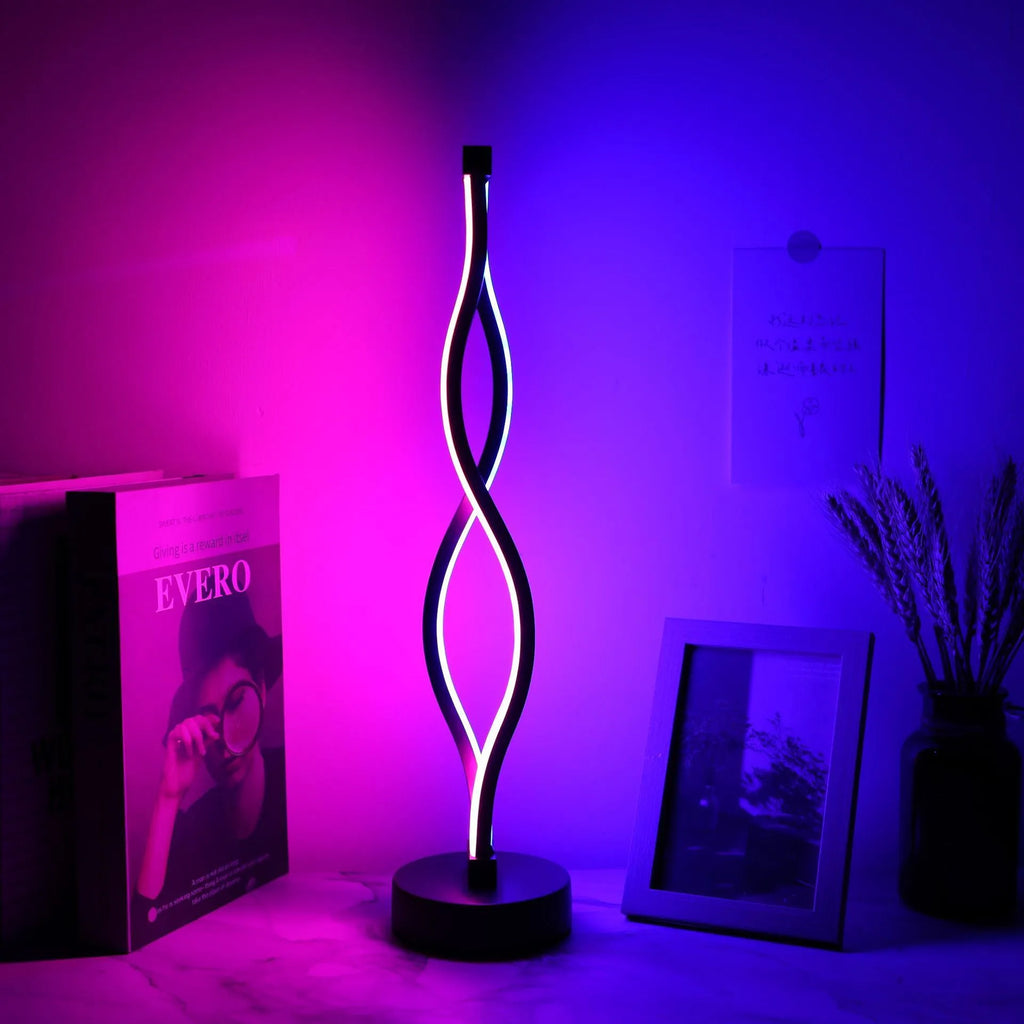 Black aluminium desk lamp with touch controls and three-colour dimming button