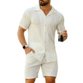 Men's black wave pattern shorts suit with short sleeve top and matching shorts