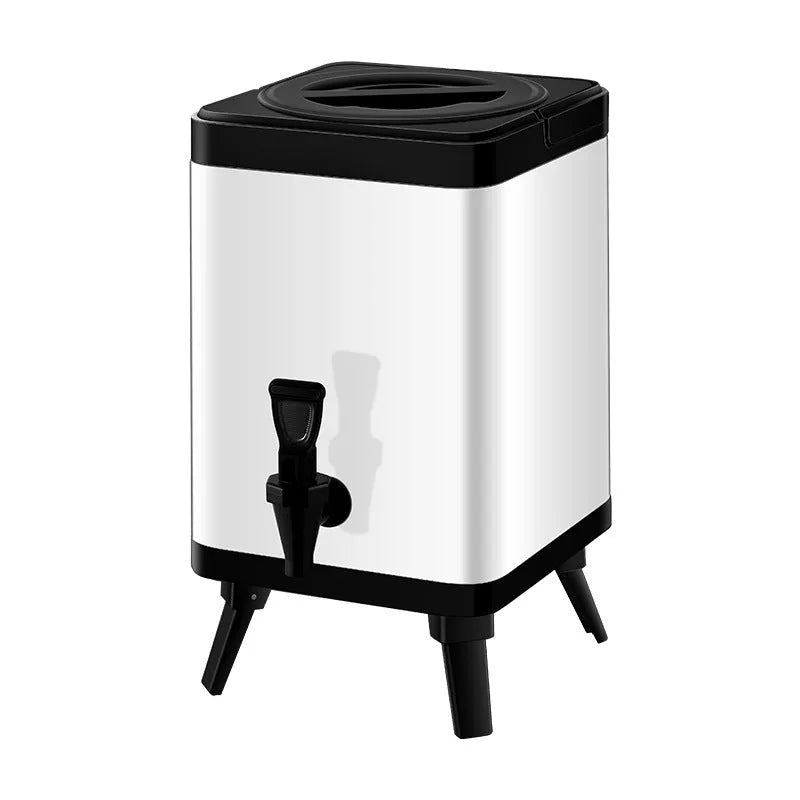 Silver stainless steel milk tea bucket with square lock lid and 8L capacity
