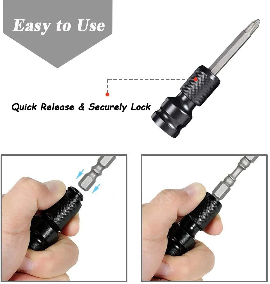 Telescopic square drive to hexagonal handle bit holder conversion tool with O-ring retention