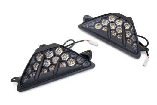 Black LED turn signal with hexagonal lens for Kawasaki Ninja ZX-6R 300 400 650 1000 plug and play