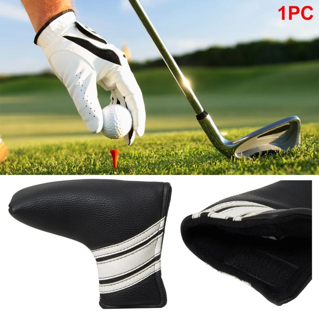 Black PU leather golf push rod case sleeve for protecting club heads.