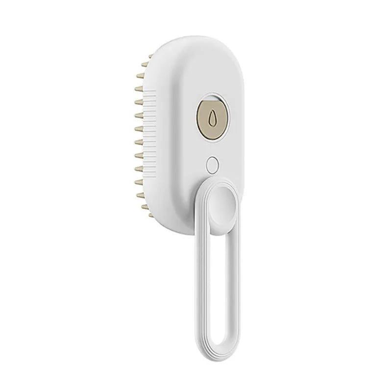 Porcelain White 3-in-1 Electric Steam Pet Brush with silicone bristles and USB charging port