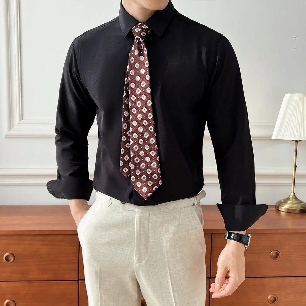 Seven-colour men's long-sleeved business shirt in polyester slim fit cardigan style for office commute