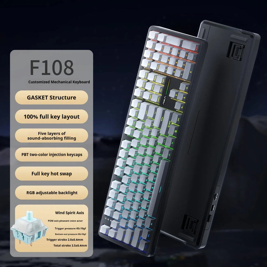 Tarantula F108pro wireless mechanical keyboard with 108 keys and multiple colour options