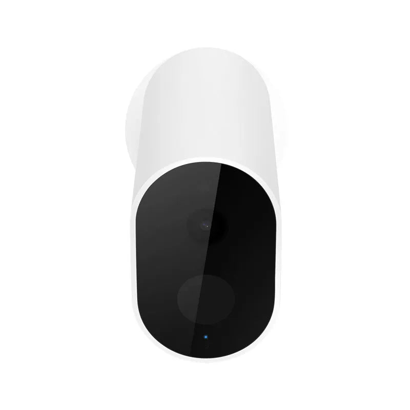 White wireless battery-powered security camera with 5100mAh, 120° view, and voice intercom on wall bracket