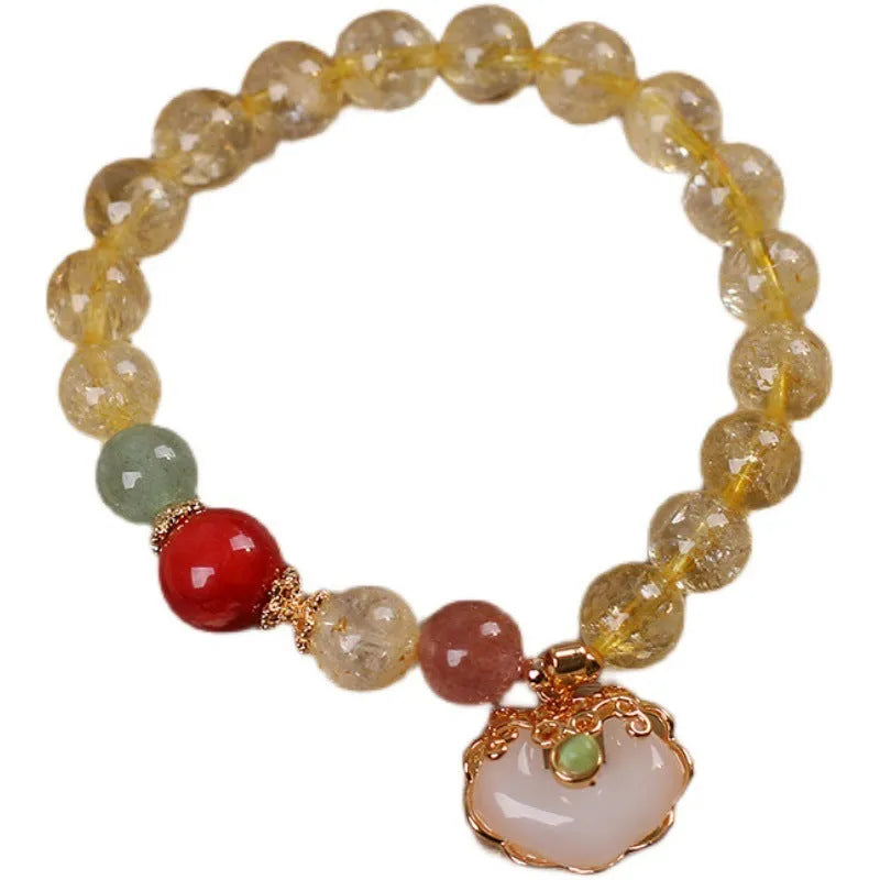 Women's bracelet with natural citrine jade ruyi pendant and yellow hair crystal ornament on adjustable alloy band