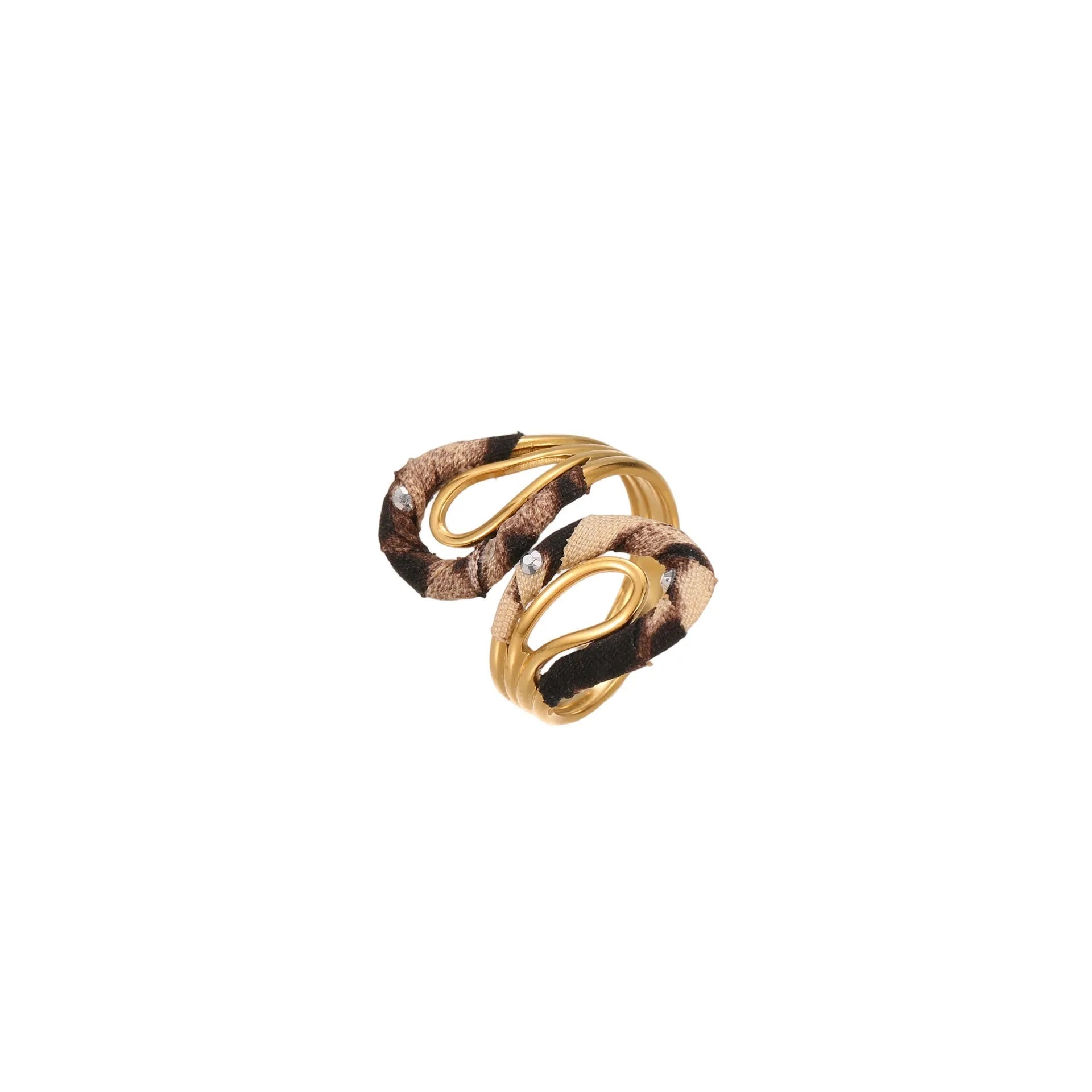 Leopard Series stainless steel open mouth ring with heart, star, and geometric shapes in adjustable free size