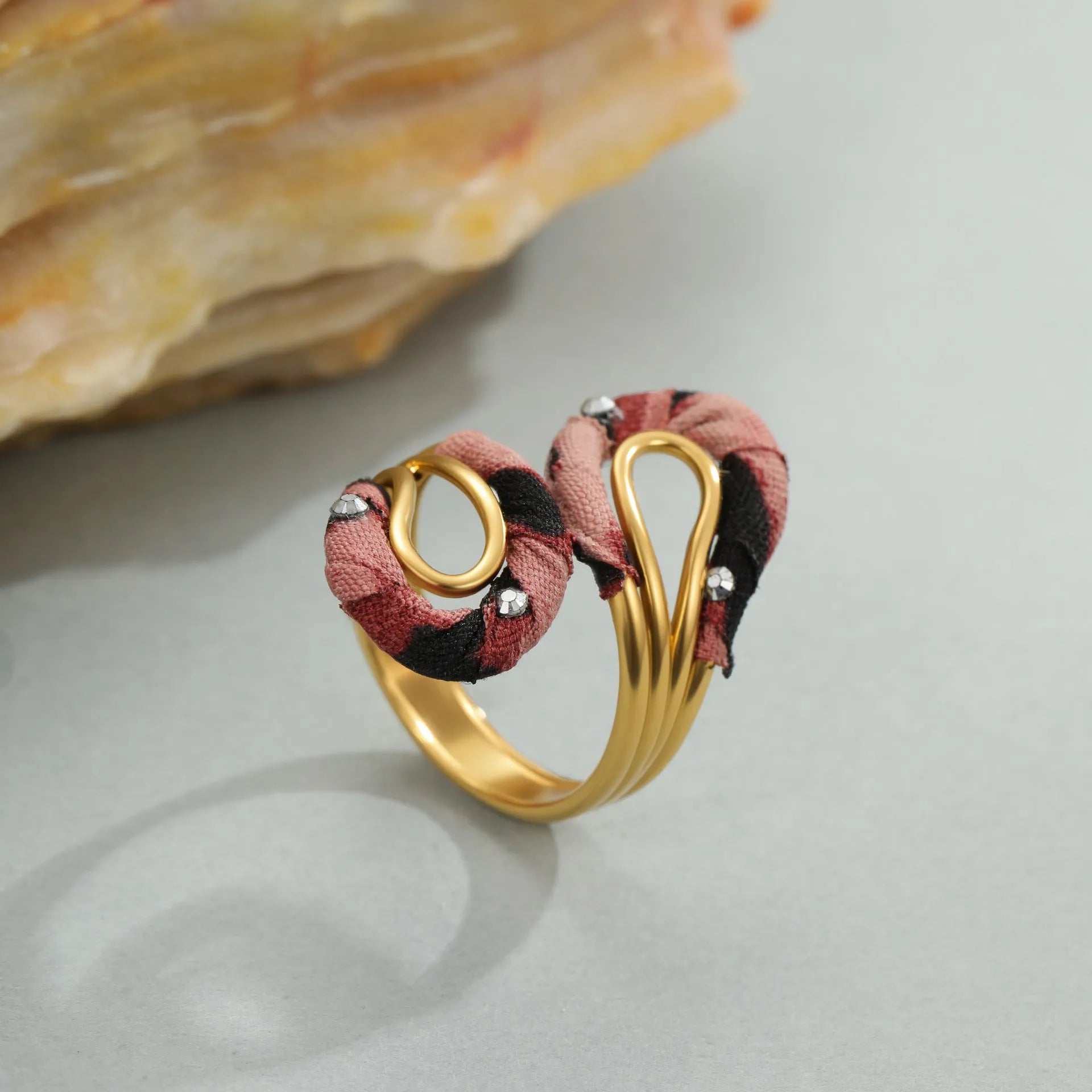 Leopard Series stainless steel open mouth ring with heart, star, and geometric shapes in adjustable free size