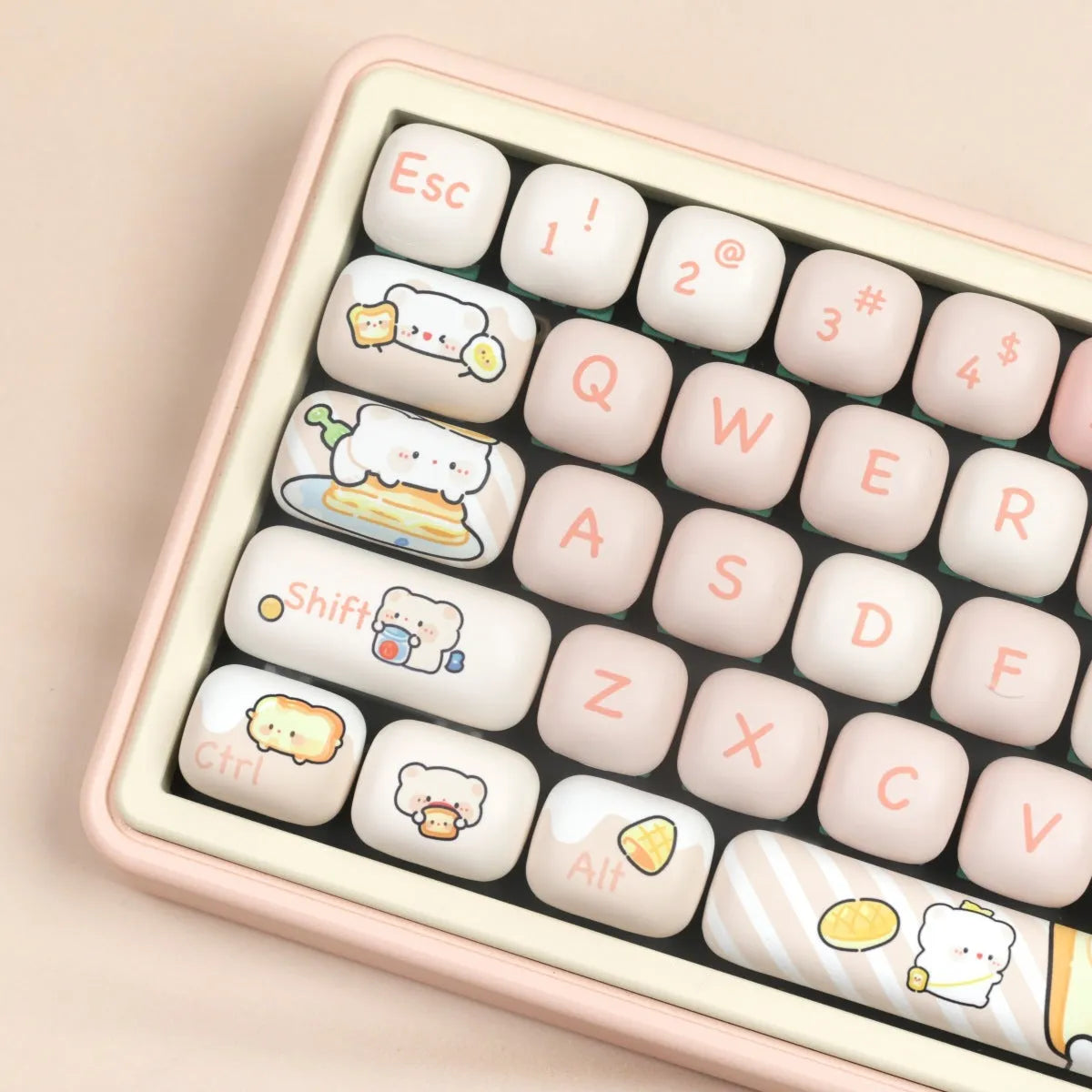 MOG Steamed Bread PBT key cap set with bread bear design for mechanical keyboards
